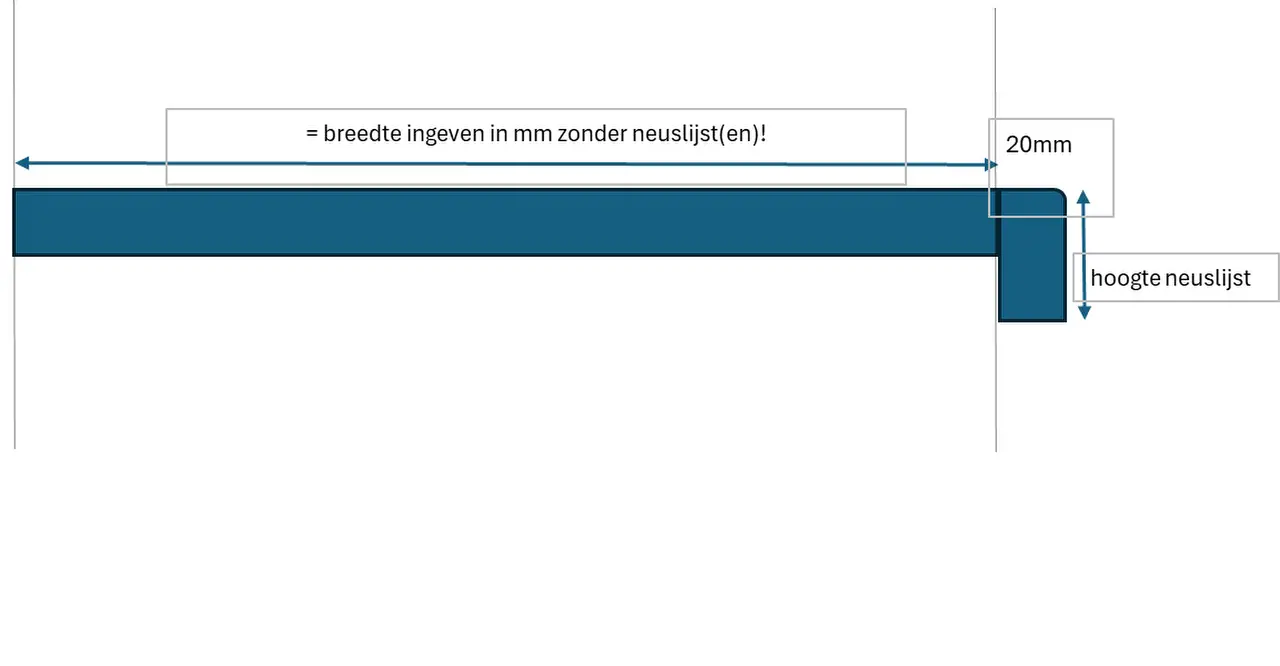 Overzet traptrede met enkele neuslijst - technische tekening